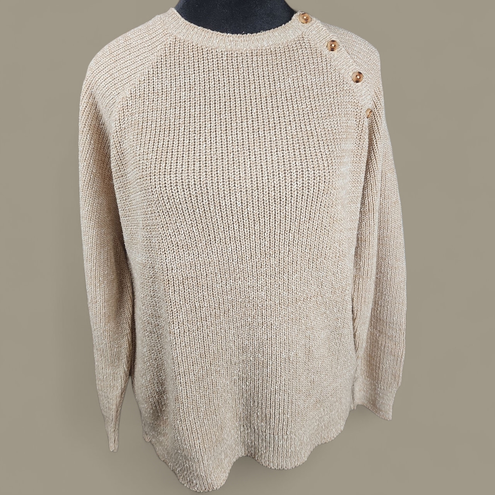 IT'S PURE GOULD | Vintage 60s 70s Beige Button-Detail Fishermancore Sweater | S